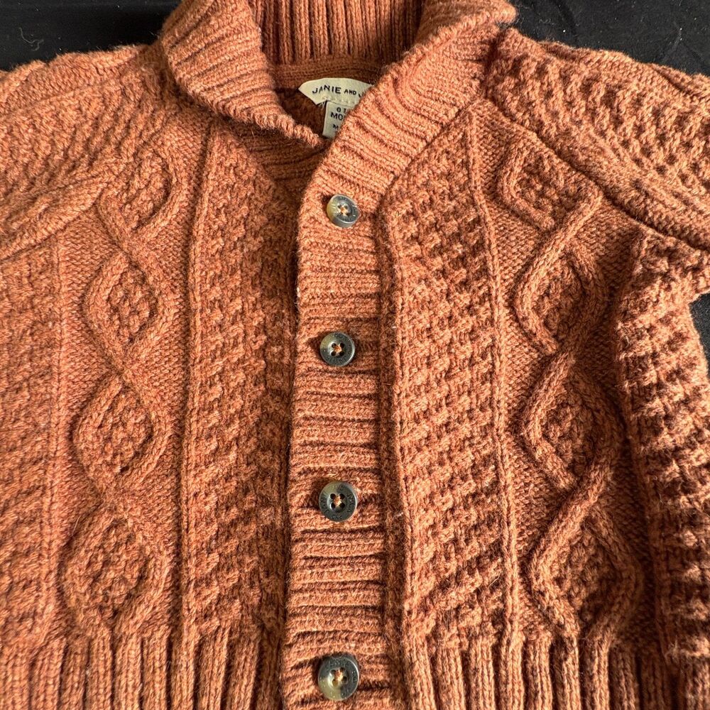 Janie and Jack Baby Cable Knit Cardigan 0-3M Rust Wool Blend Shawl Collar